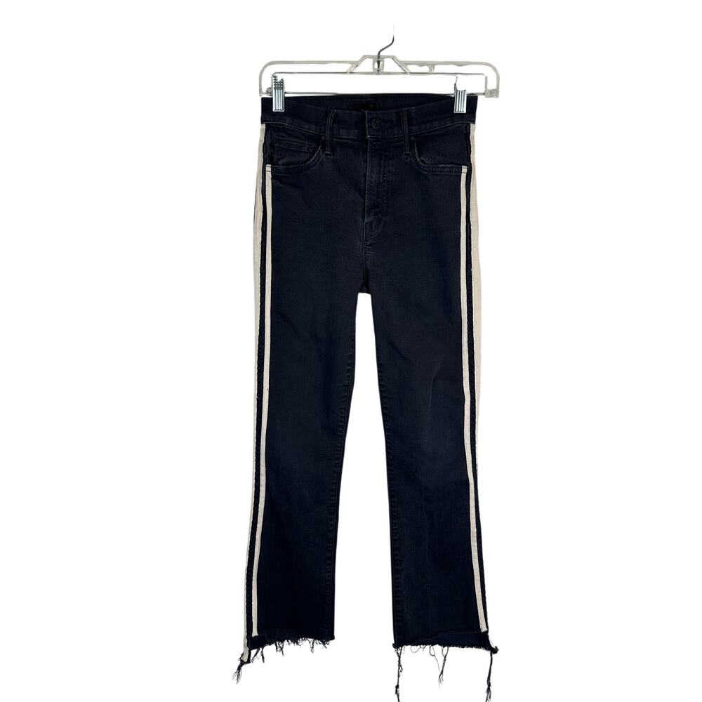 Mother‎ Insider Crop Step Fray Jeans Women 25 Black Guilty Race Stripe Good